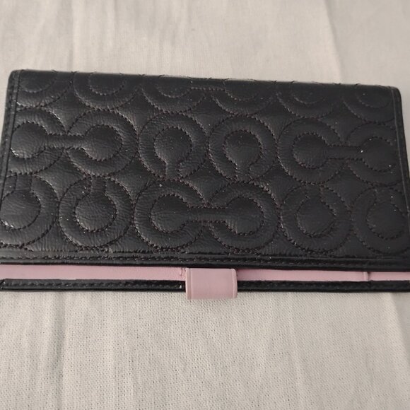 ❤️2 Piece COACH JULIA OP Black Logo Patent ID Clutch Wallet and Checkbook Cover - Picture 10 of 14